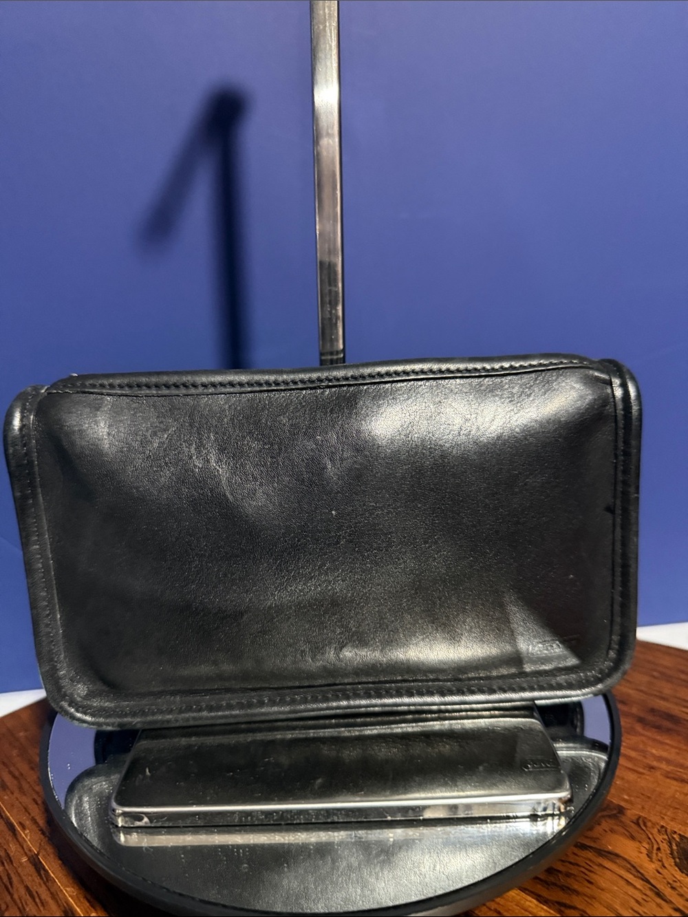 Vintage Coach Chunky Case Mahogany Black Leather Pouch Wallet Makeup Bag Purse